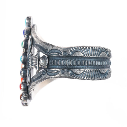 6.6" EL Billah Navajo sterling silver multi-stone spiny oyster cuff bracelet