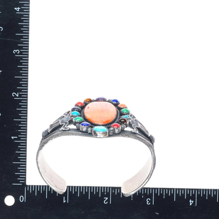 6.6" EL Billah Navajo sterling silver multi-stone spiny oyster cuff bracelet