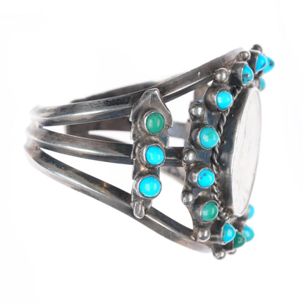 6.6" 1972 Zuni Snake eye turquoise sterling silver cuff bracelet US dollar coin