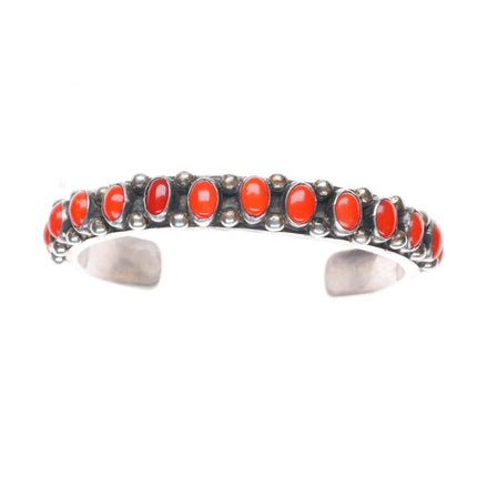 6.8" Nelson Burbank Navajo sterling silver Mediterranean coral row cuff bracelet