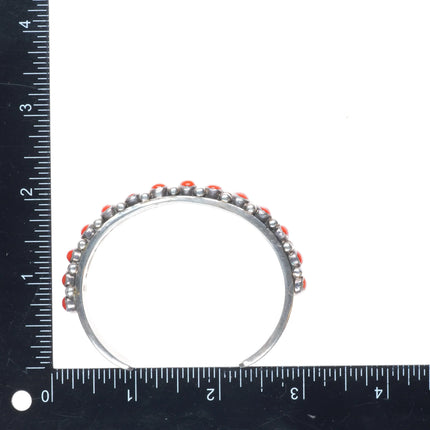 6.8" Nelson Burbank Navajo sterling silver Mediterranean coral row cuff bracelet