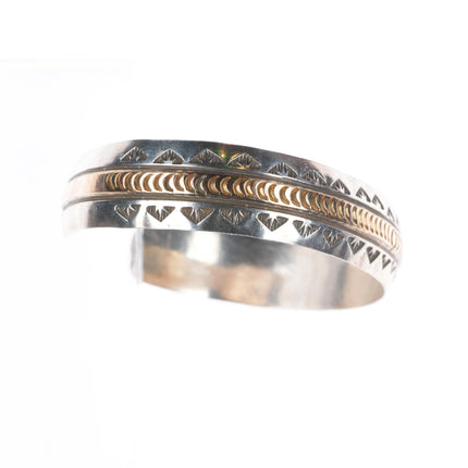 6.9" Dawn Lucas Navajo sterling silver 14k gold heavily stamped cuff bracelet