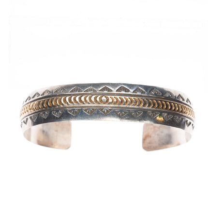 6.9" Dawn Lucas Navajo sterling silver 14k gold heavily stamped cuff bracelet