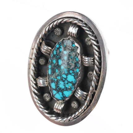 sz8.5 Roger Francisco Navajo sterling silver black web spiderweb turquoise ring