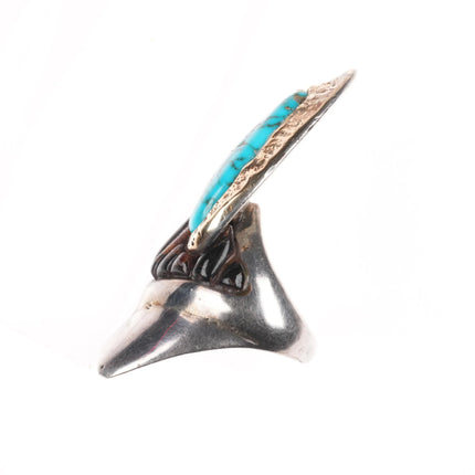 sz5 1977 Native American 14k gold/sterling Lone Mountain turquoise Ironwood ring
