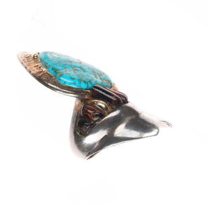 sz5 1977 Native American 14k gold/sterling Lone Mountain turquoise Ironwood ring