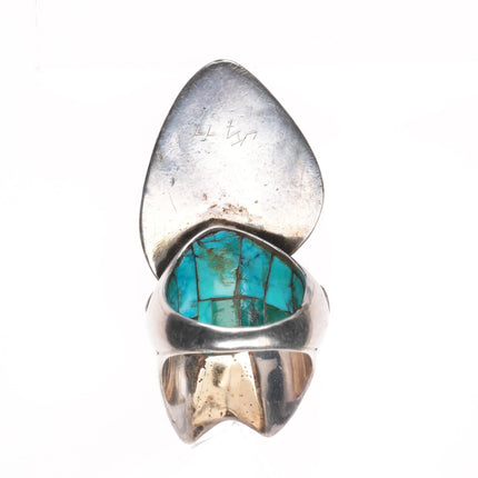 sz5 1977 Native American 14k gold/sterling Lone Mountain turquoise Ironwood ring