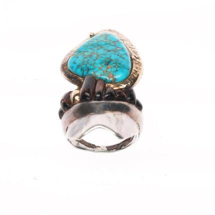 sz5 1977 Native American 14k gold/sterling Lone Mountain turquoise Ironwood ring