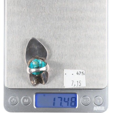 sz5 1977 Native American 14k gold/sterling Lone Mountain turquoise Ironwood ring