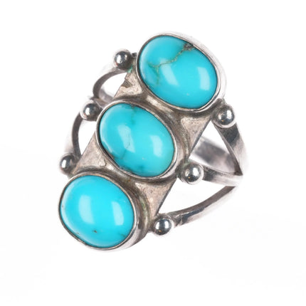 sz5.5 c1940 Navajo sterling silver stoplight 3 stone turquoise ring size 5.5