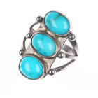 sz5.5 c1940 Navajo sterling silver stoplight 3 stone turquoise ring size 5.5