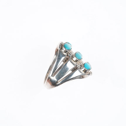 sz6 30's-40's Zuni sterling silver 3 row turquoise ring 9 stone size 6