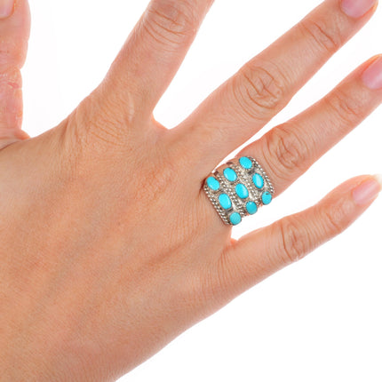 sz6 30's-40's Zuni sterling silver 3 row turquoise ring 9 stone size 6