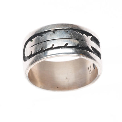 sz11 DR Native American sterling silver feather band ring overlay style size 11