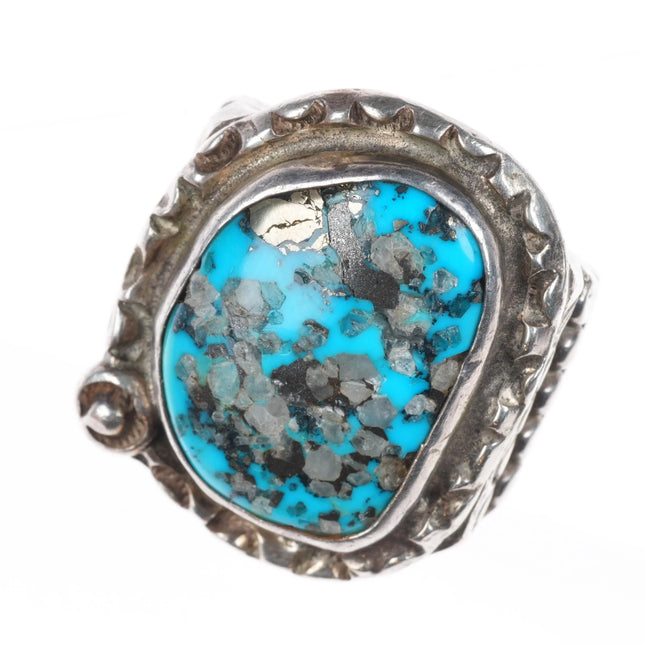 sz10 Huge Vintage Navajo sterling silver, turquoise ring size 10