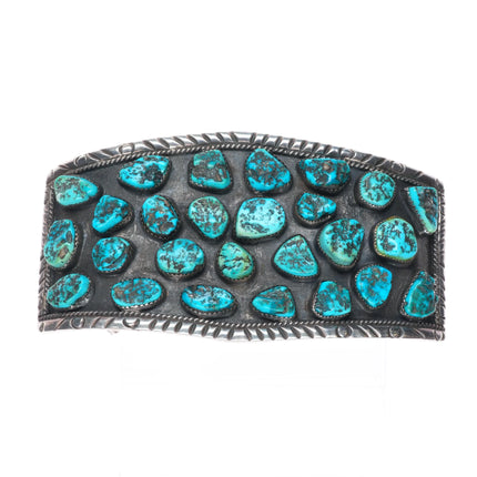 Huge vintage Navajo sterling silver turquoise nugget cluster belt buckle