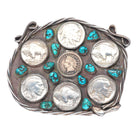 Large vintage Navajo sterling silver, turquoise, buffalo nickel belt buckle