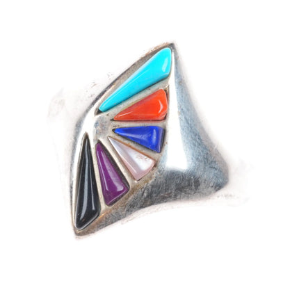 sz9 Vintage Navajo sterling silver multi-stone inlay ring size 9