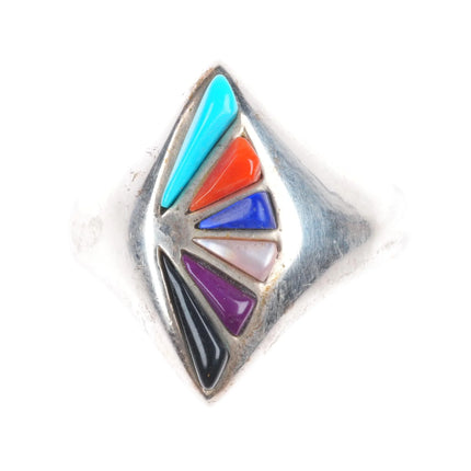 sz9 Vintage Navajo sterling silver multi-stone inlay ring size 9