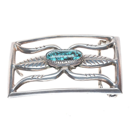 Vintage Navajo black web spiderweb turquoise cast sterling silver belt buckle