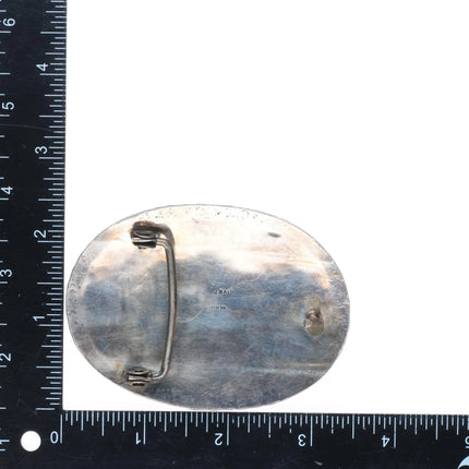 J Bahe vintage Navajo sterling silver pyrite turquoise cluster belt buckle