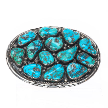 J Bahe vintage Navajo sterling silver pyrite turquoise cluster belt buckle