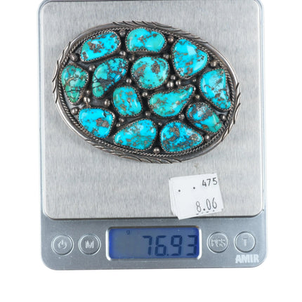 J Bahe vintage Navajo sterling silver pyrite turquoise cluster belt buckle