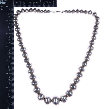 20.5" Nicely stamped vintage Navajo pearls sterling silver beaded necklace