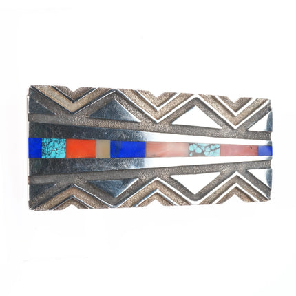 Jason Begay/Begaye Navajo tufa cast sterling silver inlaid belt buckle