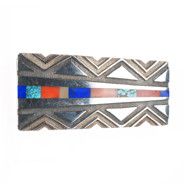 Jason Begay/Begaye Navajo tufa cast sterling silver inlaid belt buckle