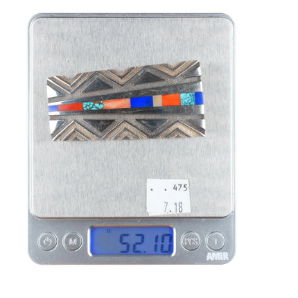 Jason Begay/Begaye Navajo tufa cast sterling silver inlaid belt buckle