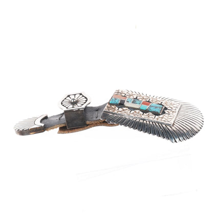 Alvin/Lula Begay Navajo sterling silver channel inlay ranger belt buckle set