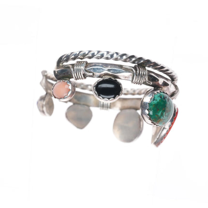 6.8" Southwestern sterling silver heart turquoise/coral/lapis cuff bracelet