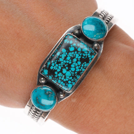 6.25" Harold Becenti  Navajo sterling silver spiderweb turquoise cuff bracelet