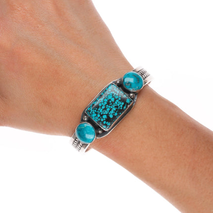 6.25" Harold Becenti  Navajo sterling silver spiderweb turquoise cuff bracelet