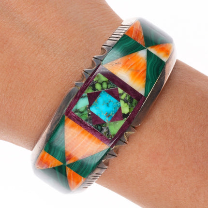 6.2" Gilbert Nelson Navajo Sterling silver-turquoise, spiny oyster cuff bracelet