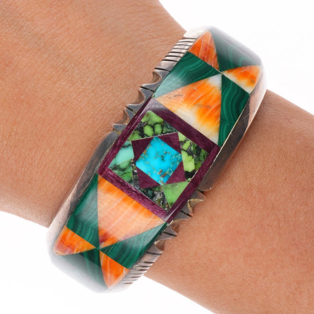 6.2" Gilbert Nelson Navajo Sterling silver-turquoise, spiny oyster cuff bracelet