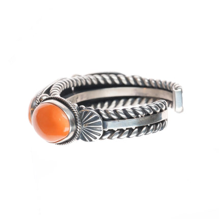 6" Gary Reeves Navajo High Grade Orange Coral sterling silver cuff bracelet
