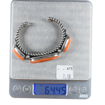 6" Gary Reeves Navajo High Grade Orange Coral sterling silver cuff bracelet
