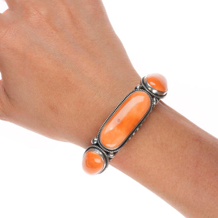 6" Gary Reeves Navajo High Grade Orange Coral sterling silver cuff bracelet