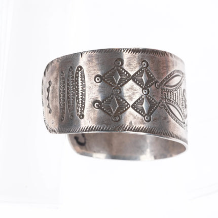 6.75" Antique Navajo Ingot silver heavily stamped wide band cuff bracelet