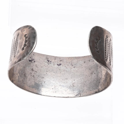 6.75" Antique Navajo Ingot silver heavily stamped wide band cuff bracelet