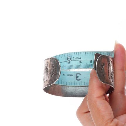 6.75" Antique Navajo Ingot silver heavily stamped wide band cuff bracelet