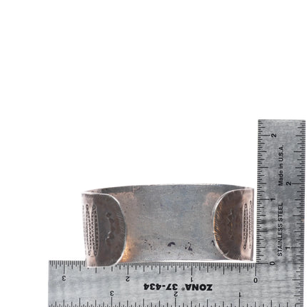 6.75" Antique Navajo Ingot silver heavily stamped wide band cuff bracelet