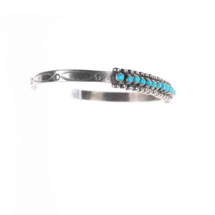 6" 1940's Zuni sterling silver snake eye turquoise row cuff bracelet -