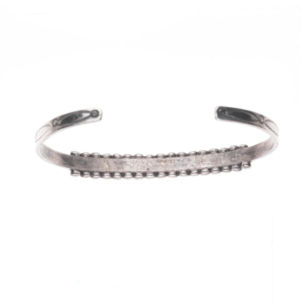 6" 1940's Zuni sterling silver snake eye turquoise row cuff bracelet -