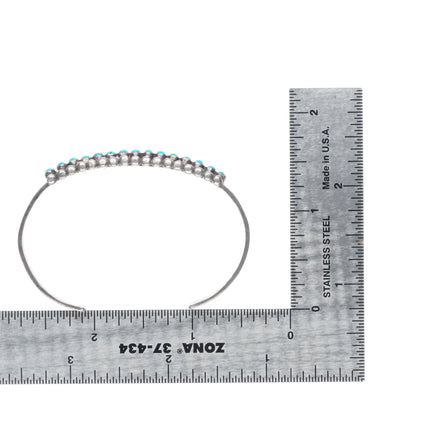 6" 1940's Zuni sterling silver snake eye turquoise row cuff bracelet -