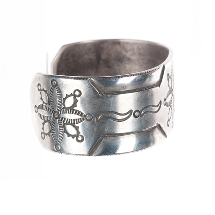 7" Vintage Ingot silver Navajo Revival hand stamped heavy cuff bracelet sterling