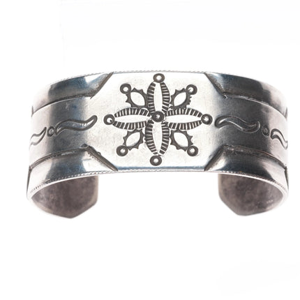 7" Vintage Ingot silver Navajo Revival hand stamped heavy cuff bracelet sterling