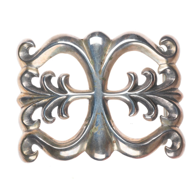 Large Vintage Alvin Thompson Navajo cast sterling silver belt buckle